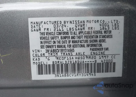 2024 Nissan Sentra Sv Xtronic Cvt z USA, uszkodzony, nr VIN 3N1AB8CV1RY314945
